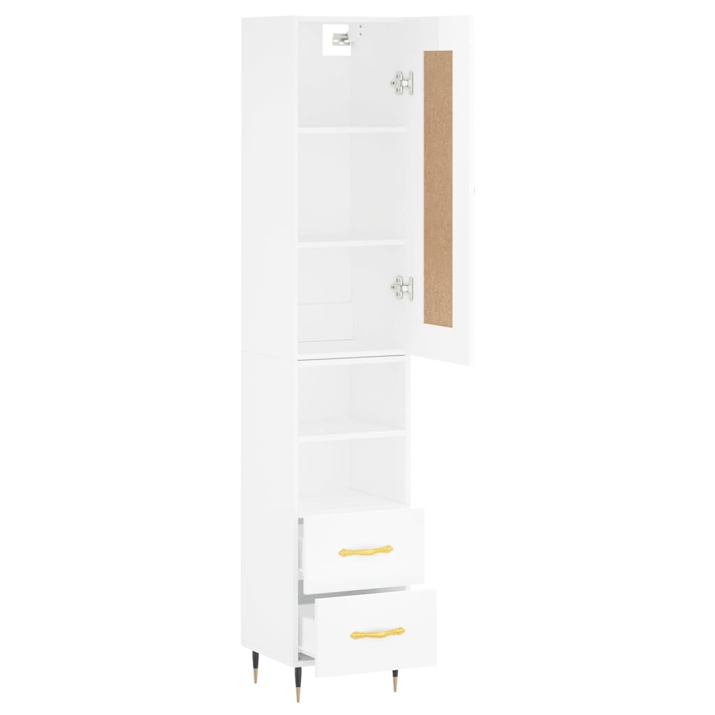 vidaXL Aparador alto madera contrachapada blanco brillo 34,5x34x180 cm