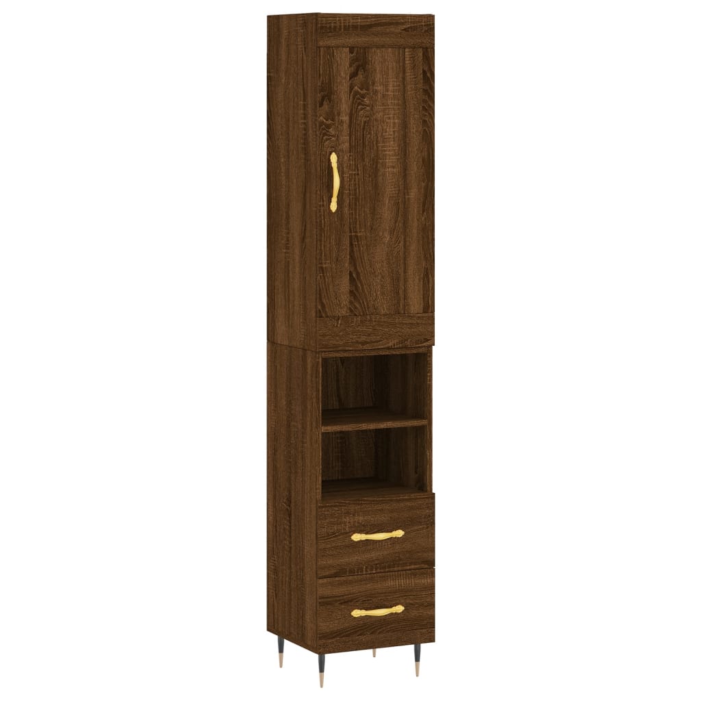 vidaXL Aparador alto madera contrachapada roble marrón 34,5x34x180 cm