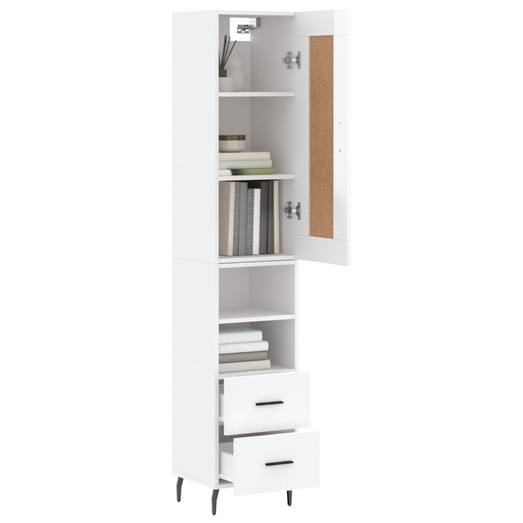 vidaXL Aparador alto madera contrachapada blanco brillo 34,5x34x180 cm