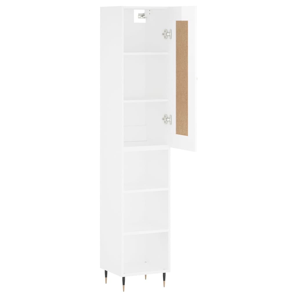 vidaXL Aparador alto madera contrachapada blanco brillo 34,5x34x180 cm