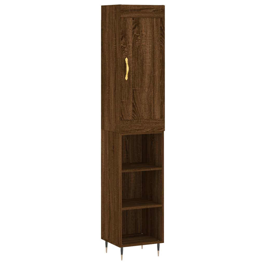 vidaXL Aparador alto madera contrachapada roble marrón 34,5x34x180 cm