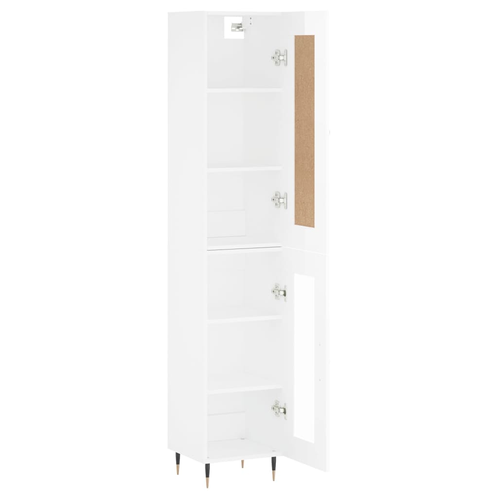 vidaXL Aparador alto madera contrachapada blanco brillo 34,5x34x180 cm