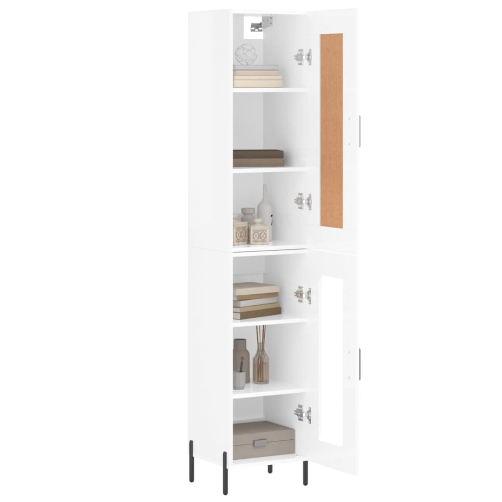 vidaXL Aparador alto madera contrachapada blanco brillo 34,5x34x180 cm