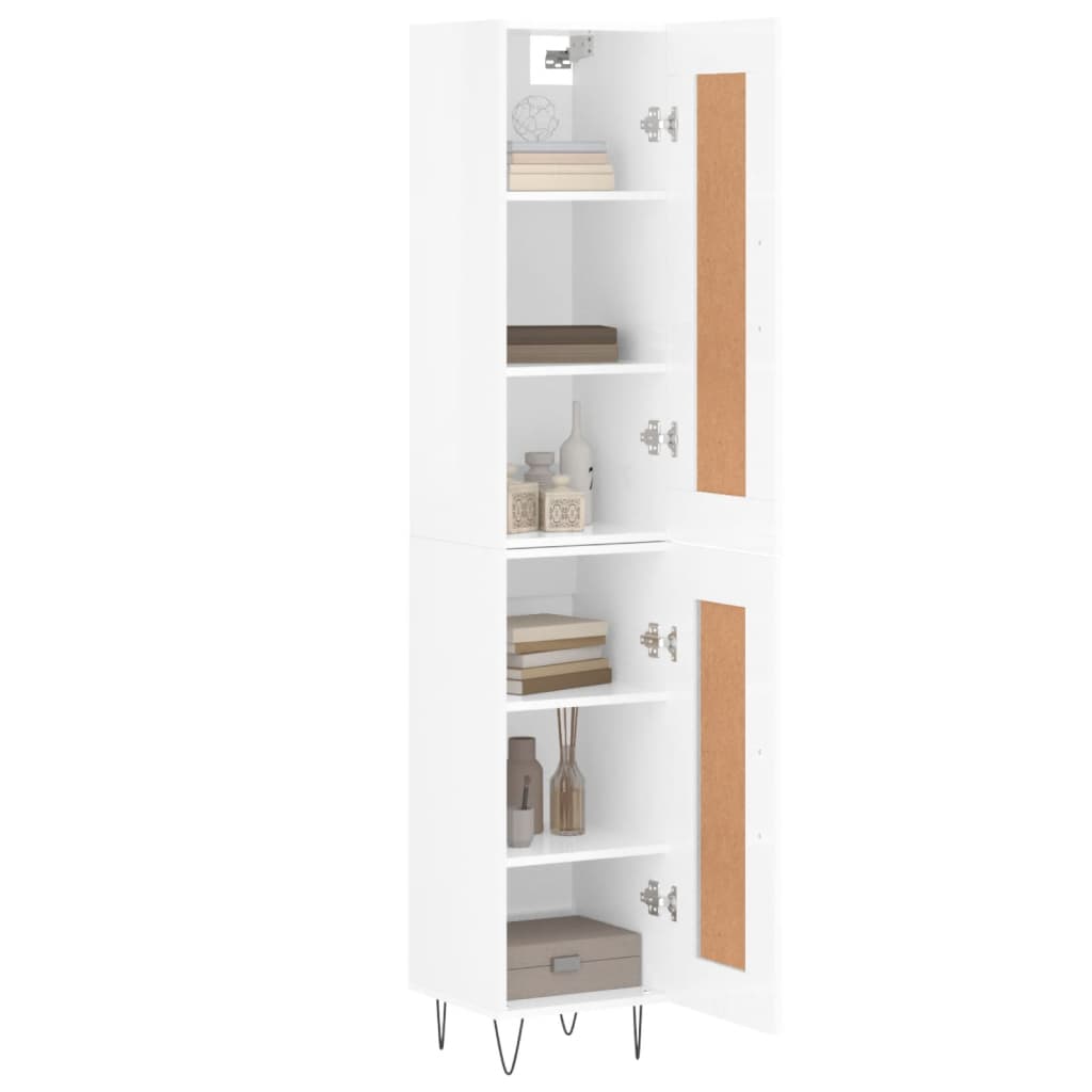 vidaXL Aparador alto madera contrachapada blanco brillo 34,5x34x180 cm