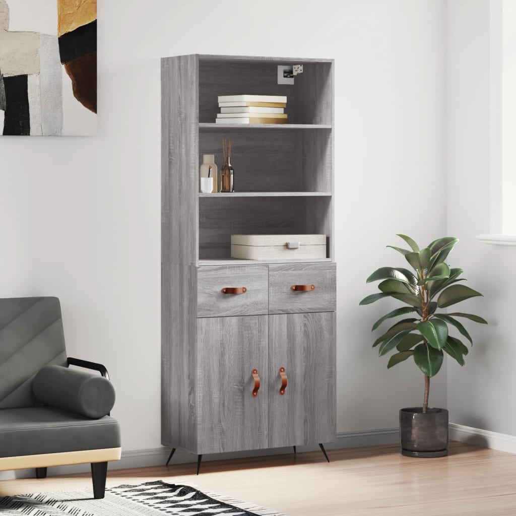 vidaXL Aparador alto madera contrachapada gris sonoma 69,5x34x180 cm