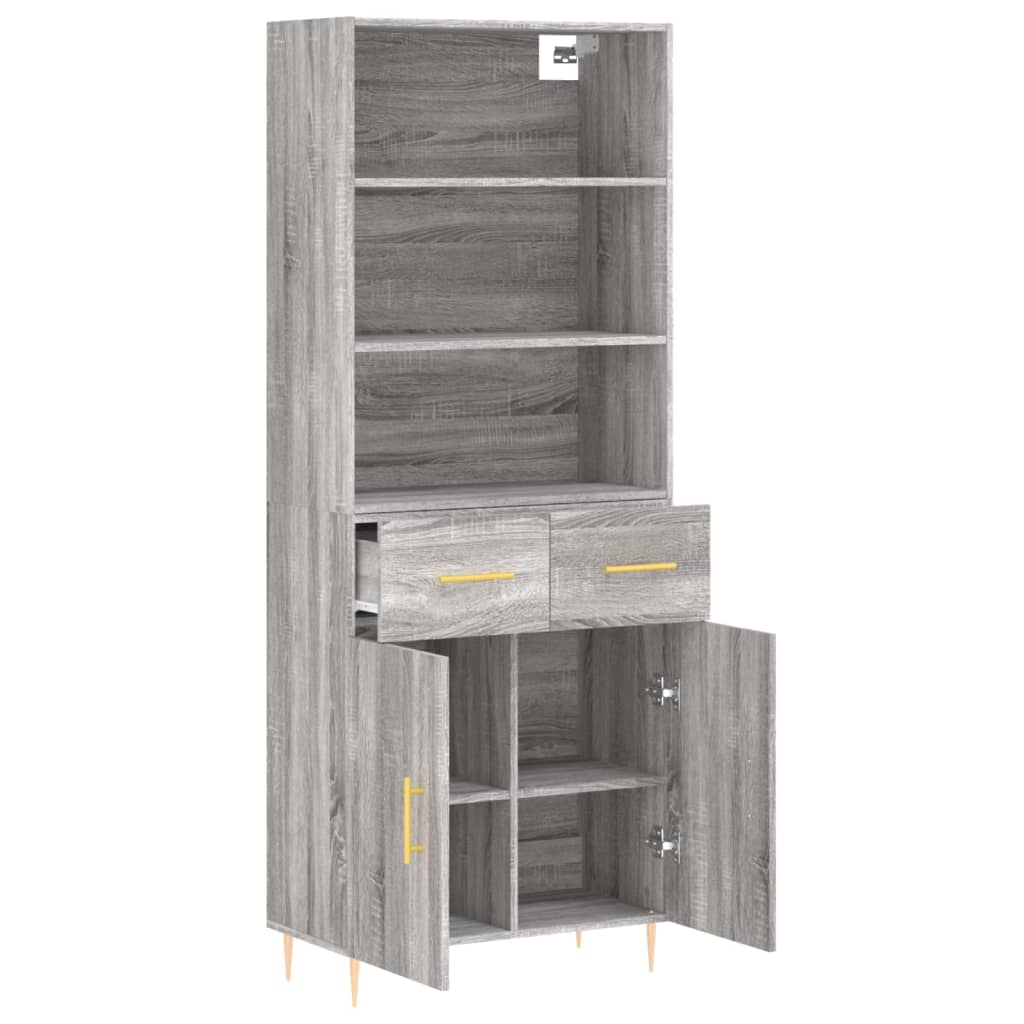 vidaXL Aparador alto madera contrachapada gris sonoma 69,5x34x180 cm