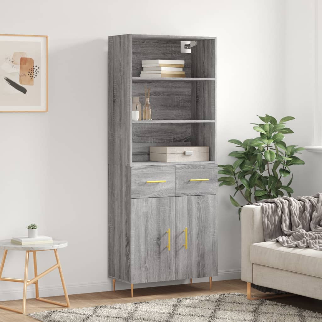 vidaXL Aparador alto madera contrachapada gris sonoma 69,5x34x180 cm