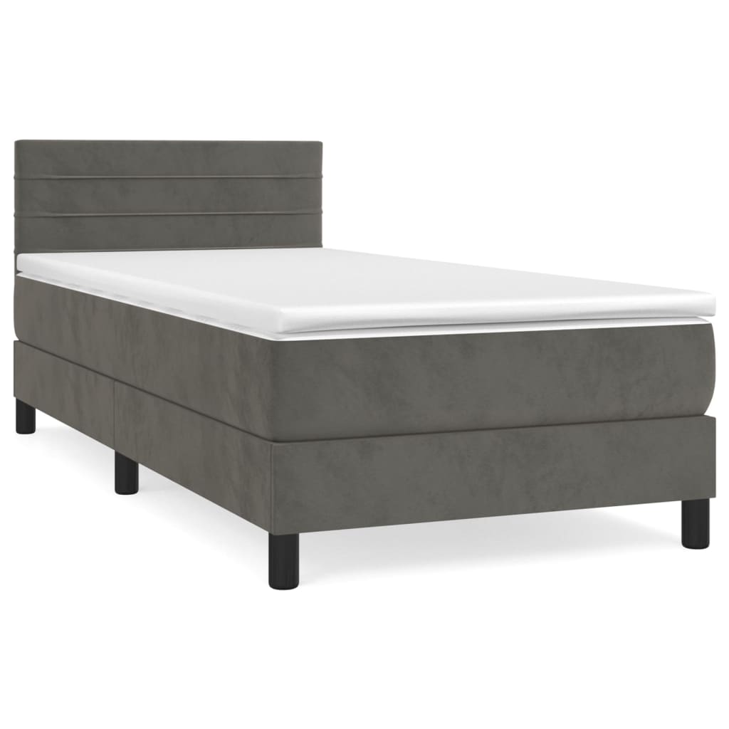 vidaXL Cama box spring con colchón terciopelo gris oscuro 90x200 cm