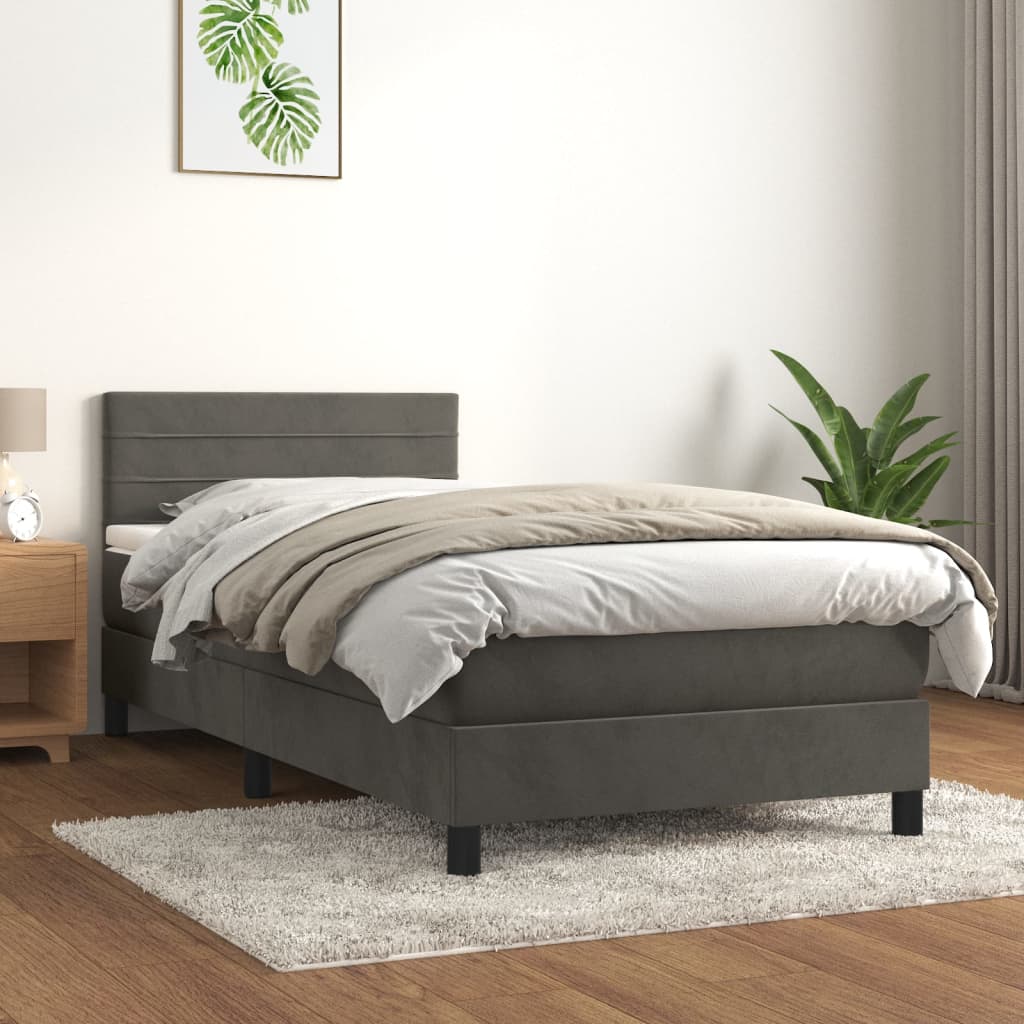 vidaXL Cama box spring con colchón terciopelo gris oscuro 90x200 cm