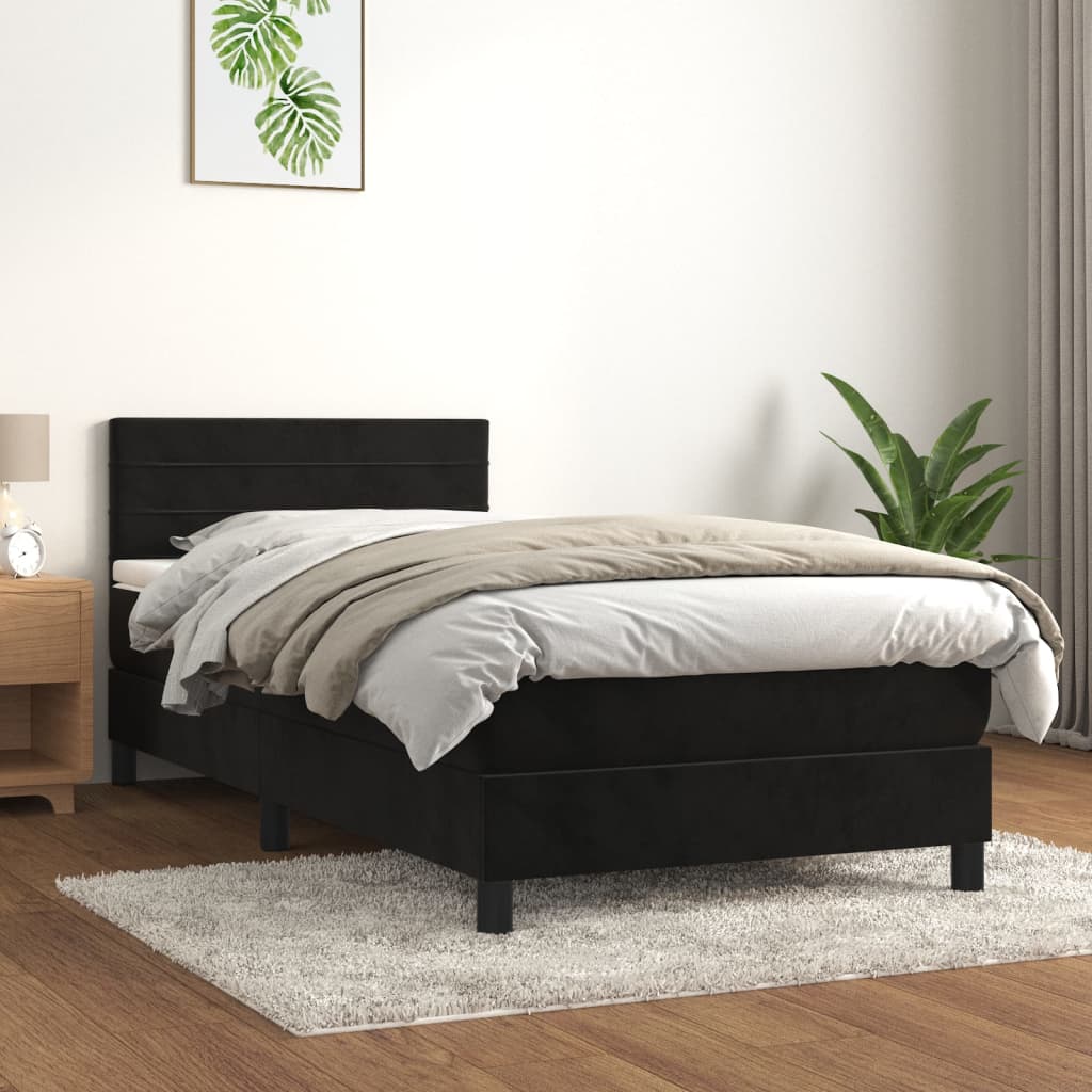 vidaXL Cama box spring con colchón terciopelo negro 100x200 cm