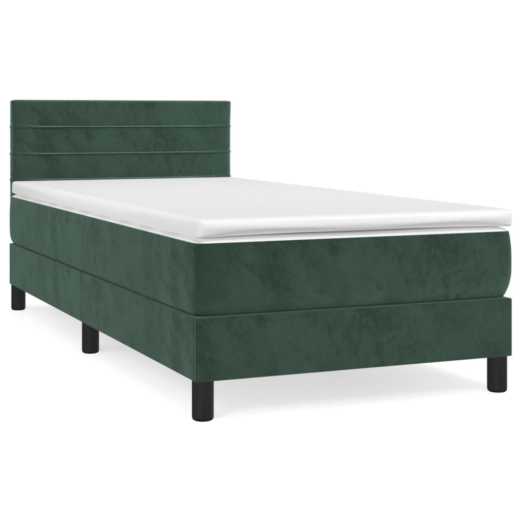 vidaXL Cama box spring con colchón terciopelo verde oscuro 100x200 cm