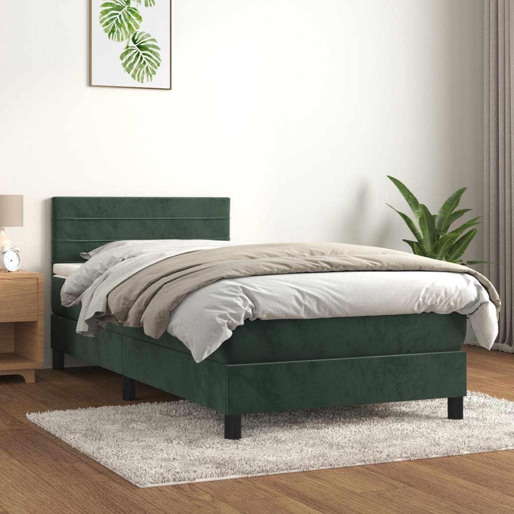 vidaXL Cama box spring con colchón terciopelo verde oscuro 100x200 cm