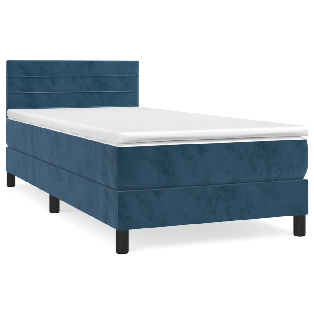 vidaXL Cama box spring con colchón terciopelo azul oscuro 100x200 cm