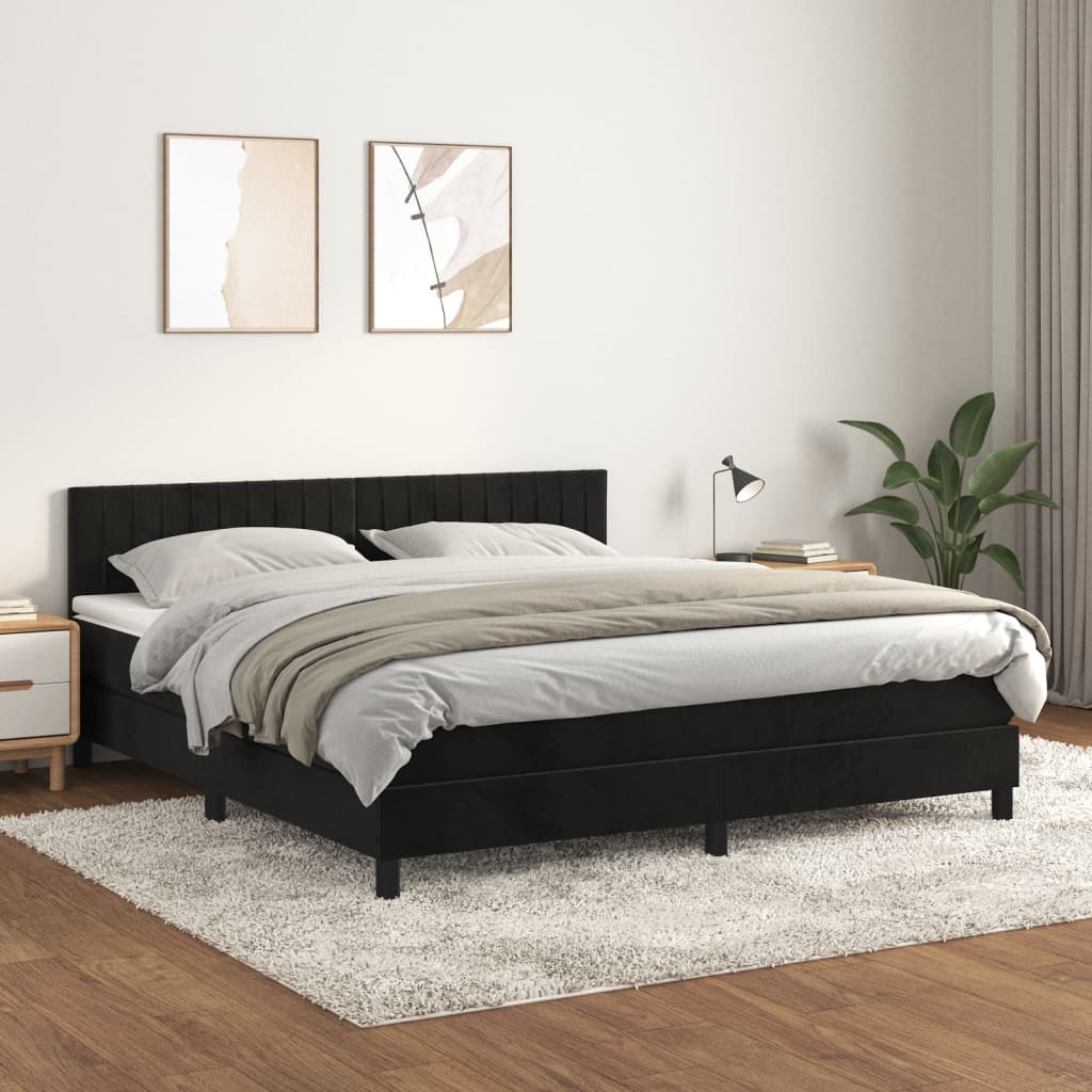 vidaXL Cama box spring con colchón terciopelo negro 180x200 cm