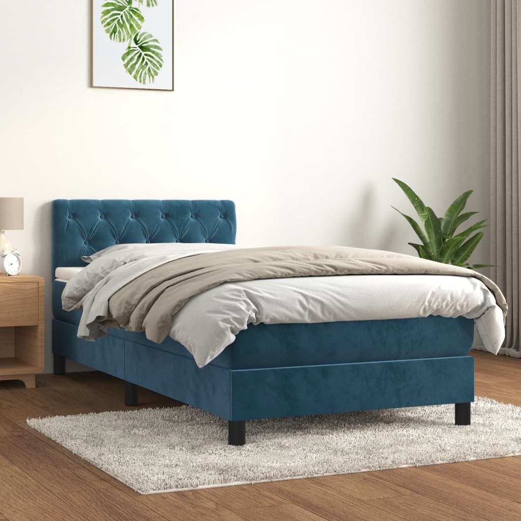 vidaXL Cama box spring con colchón terciopelo azul oscuro 80x200 cm