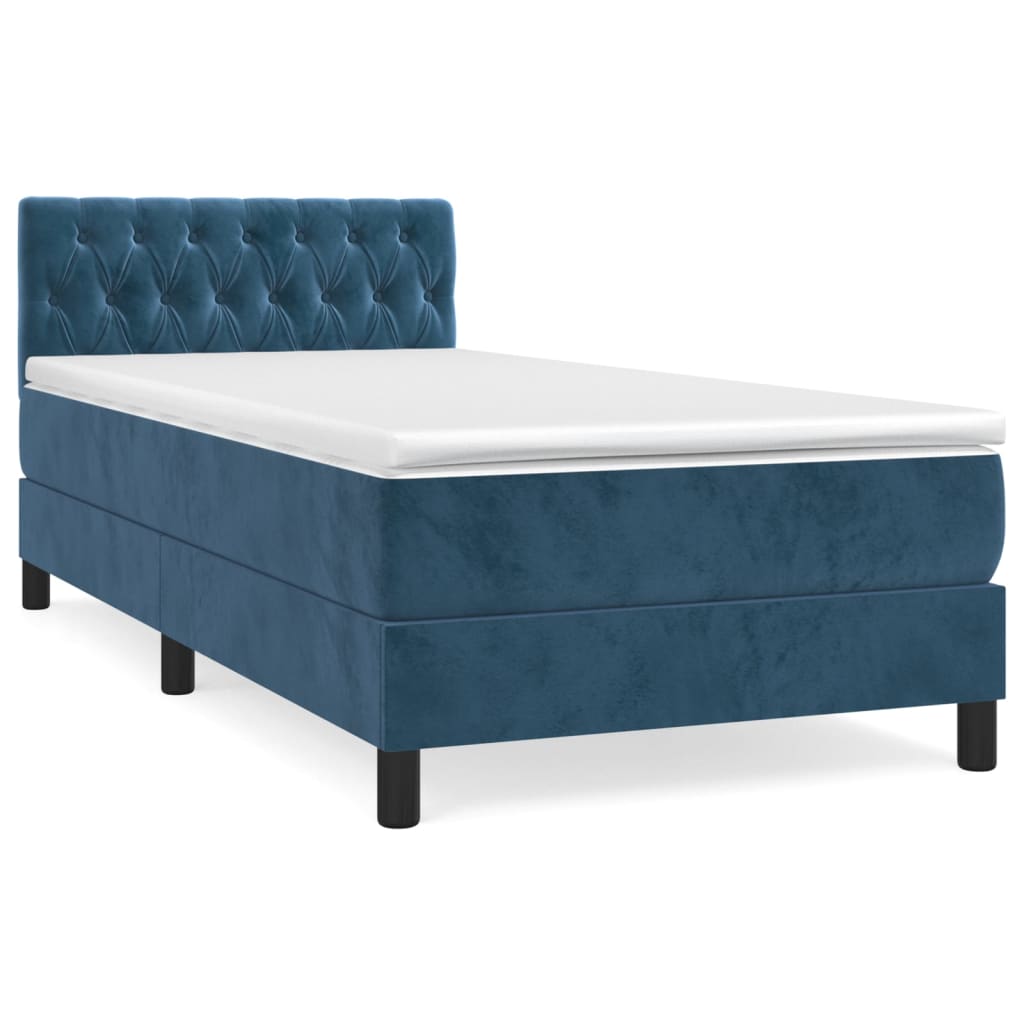 vidaXL Cama box spring con colchón terciopelo azul oscuro 90x190 cm