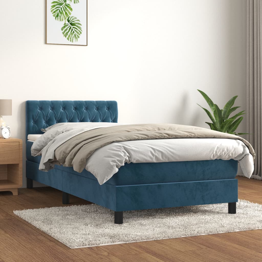 vidaXL Cama box spring con colchón terciopelo azul oscuro 90x200 cm