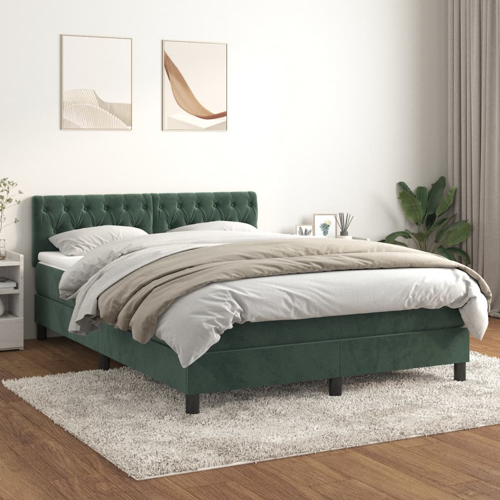 vidaXL Cama box spring con colchón terciopelo verde oscuro 140x190 cm