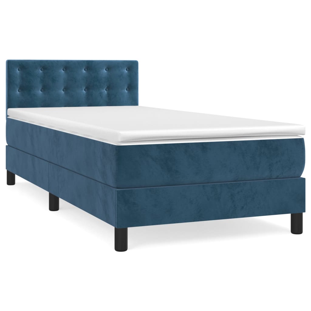 vidaXL Cama box spring con colchón terciopelo azul oscuro 90x190 cm