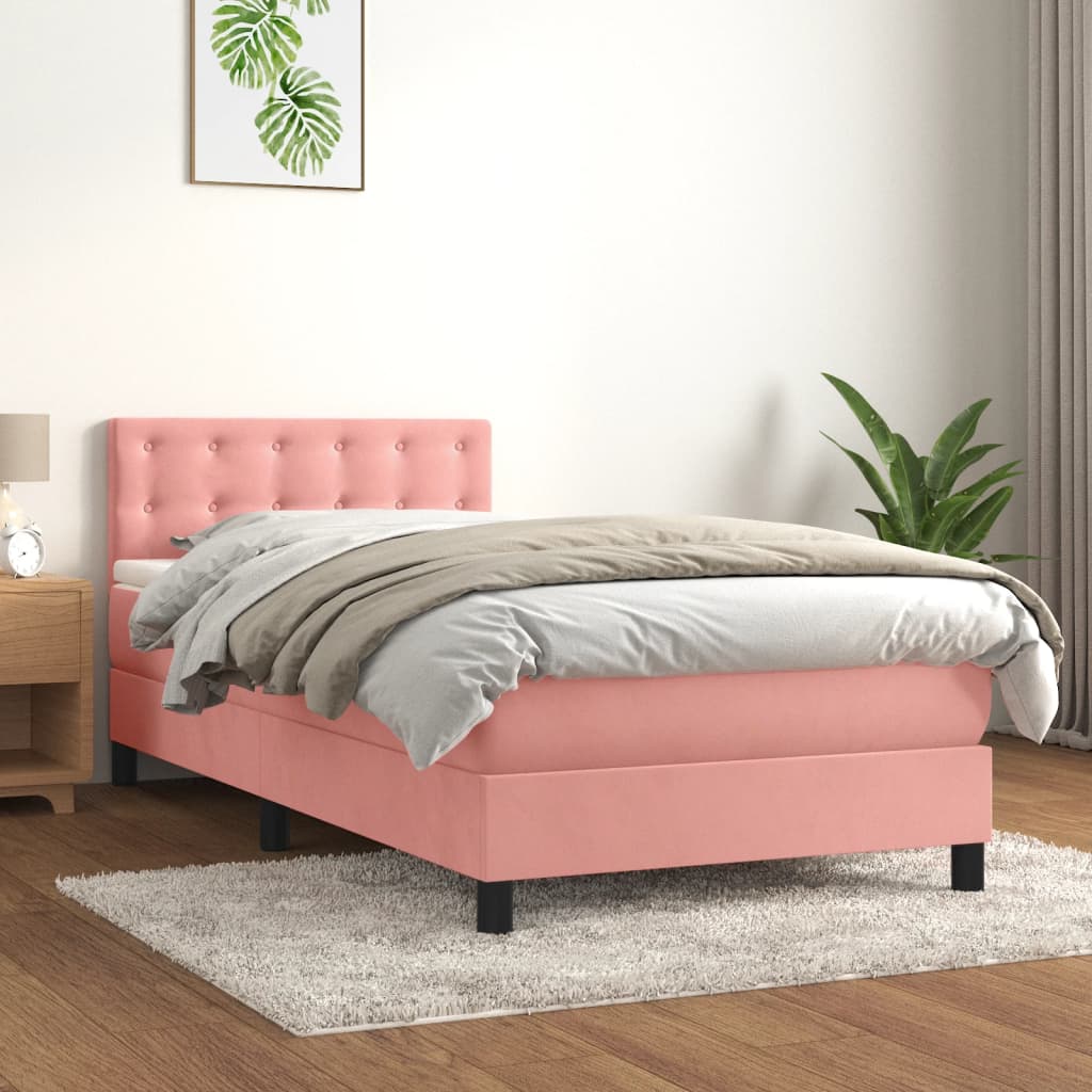 vidaXL Cama box spring con colchón terciopelo rosa 90x190 cm