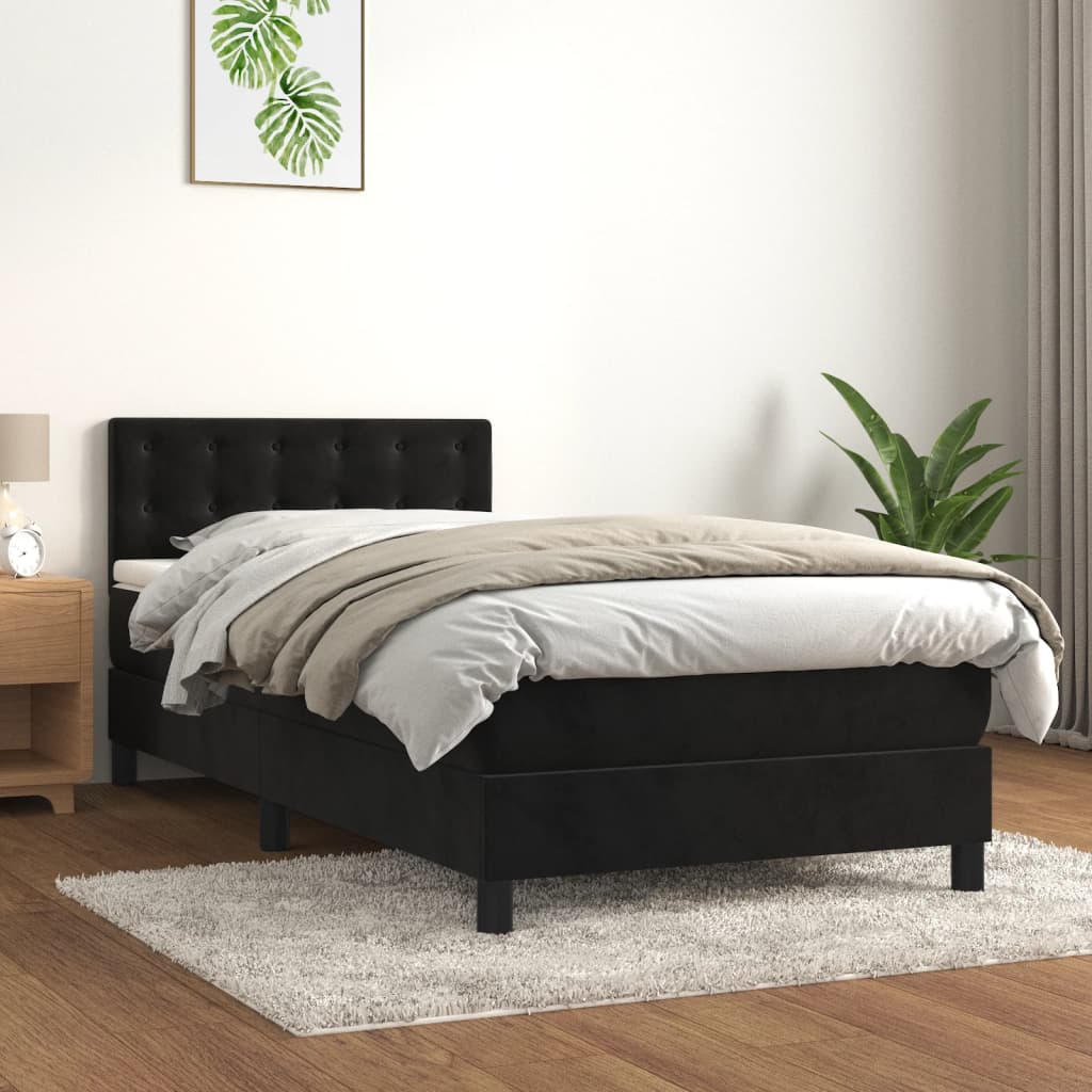 vidaXL Cama box spring con colchón terciopelo negro 90x200 cm