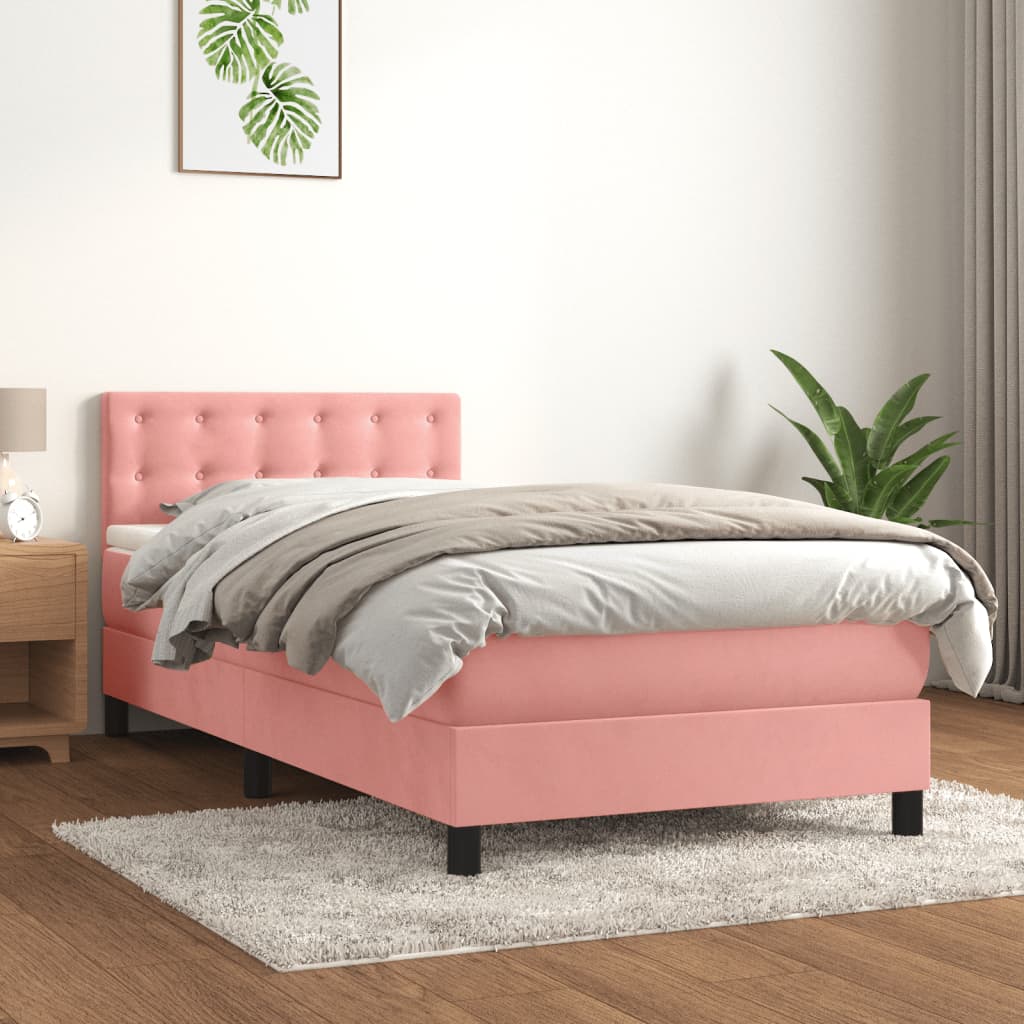 vidaXL Cama box spring con colchón terciopelo rosa 90x200 cm