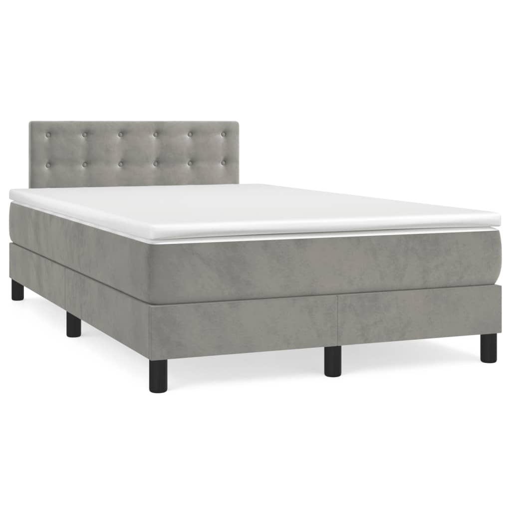 vidaXL Cama box spring con colchón terciopelo gris claro 120x200 cm