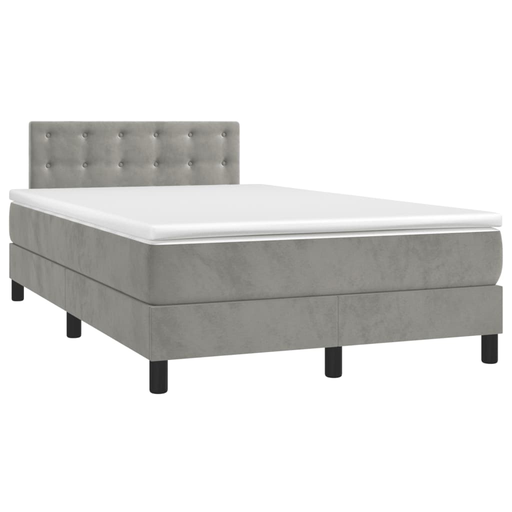 vidaXL Cama box spring con colchón terciopelo gris claro 120x200 cm