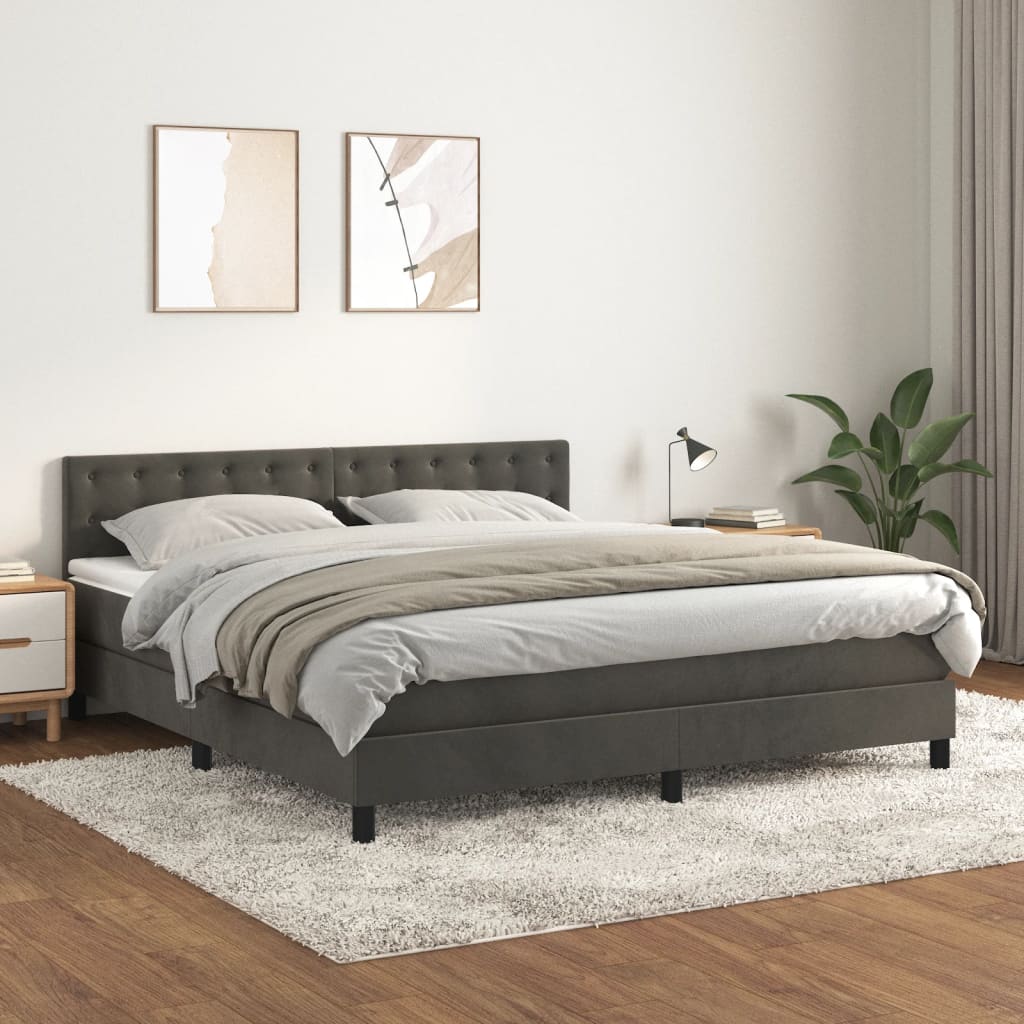 vidaXL Cama box spring con colchón terciopelo gris oscuro 160x200 cm