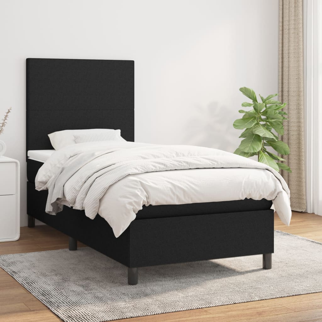 vidaXL Cama box spring con colchón tela negro 80x200 cm