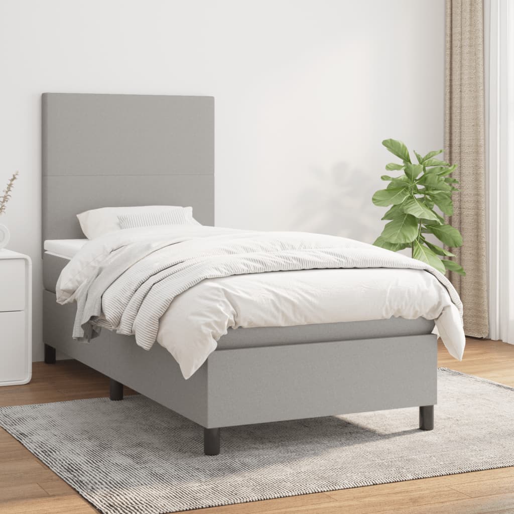 vidaXL Cama box spring con colchón tela gris claro 90x190 cm