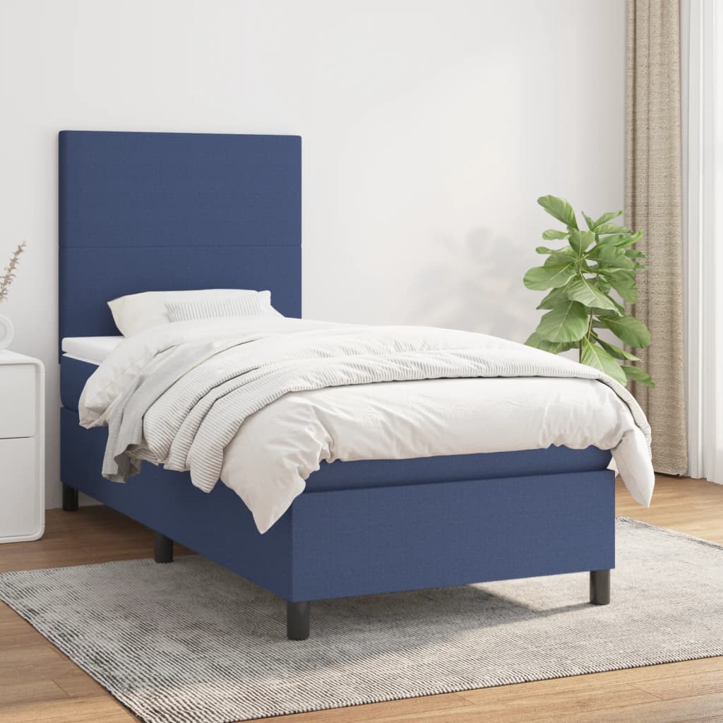 vidaXL Cama box spring con colchón tela azul 90x190 cm