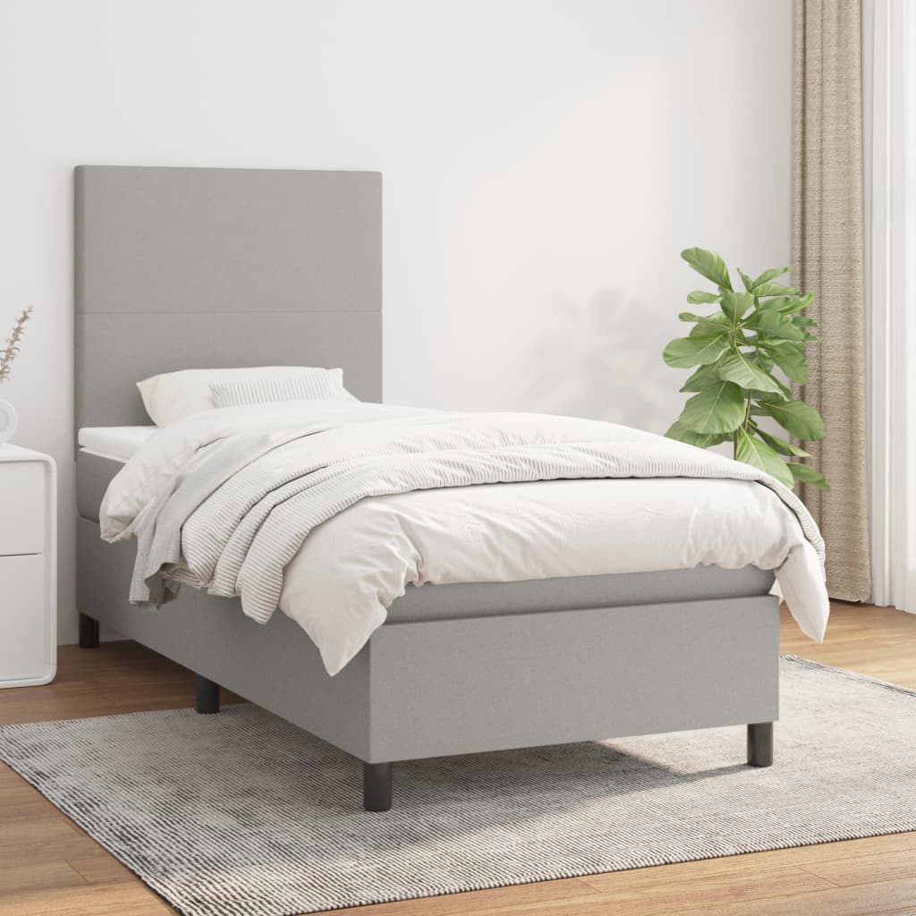 vidaXL Cama box spring con colchón tela gris claro 100x200 cm