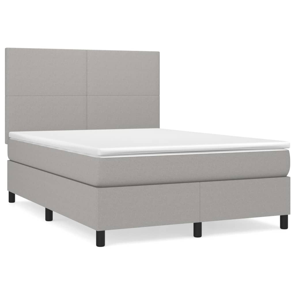 vidaXL Cama box spring con colchón tela gris claro 140x190 cm