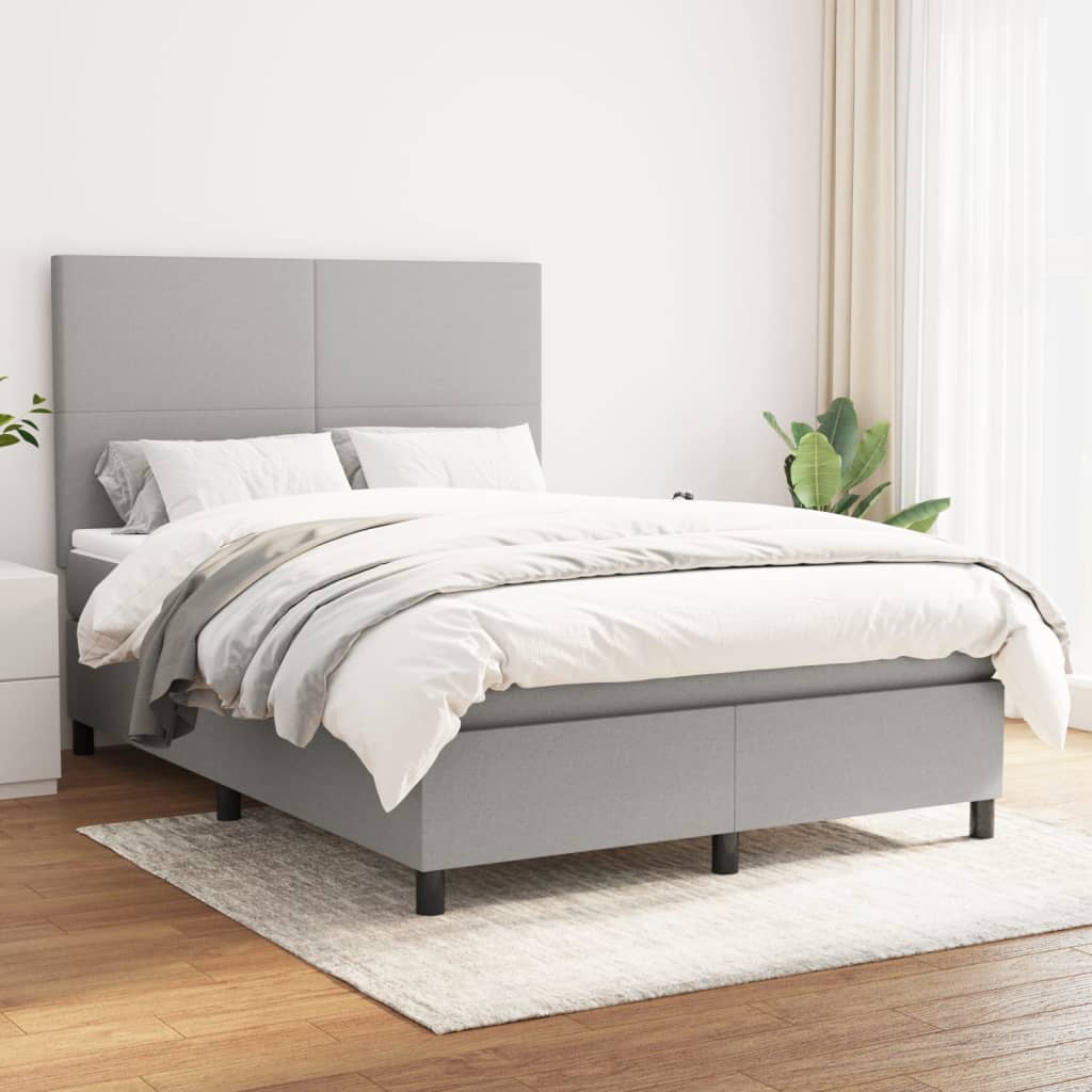 vidaXL Cama box spring con colchón tela gris claro 140x190 cm