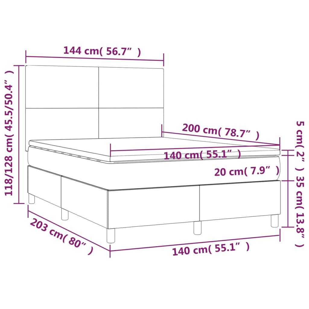 vidaXL Cama box spring con colchón tela gris taupe 140x200 cm