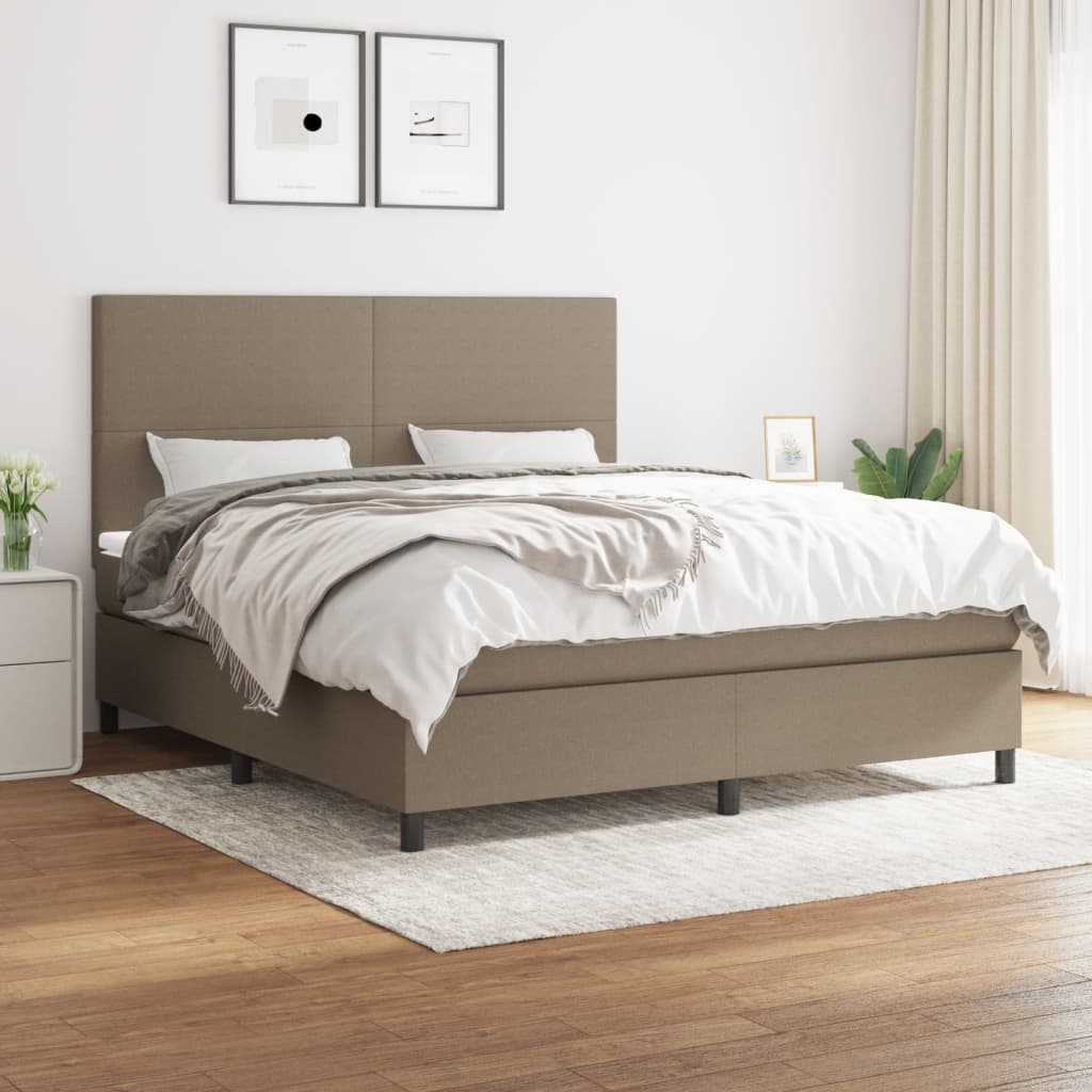 vidaXL Cama box spring con colchón tela gris taupe 160x200 cm