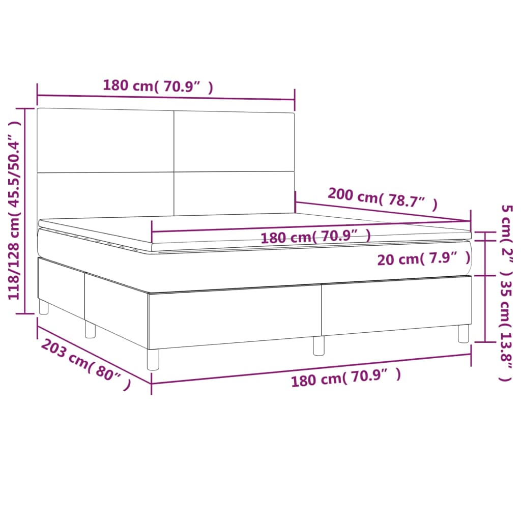 vidaXL Cama box spring con colchón tela negro 180x200 cm