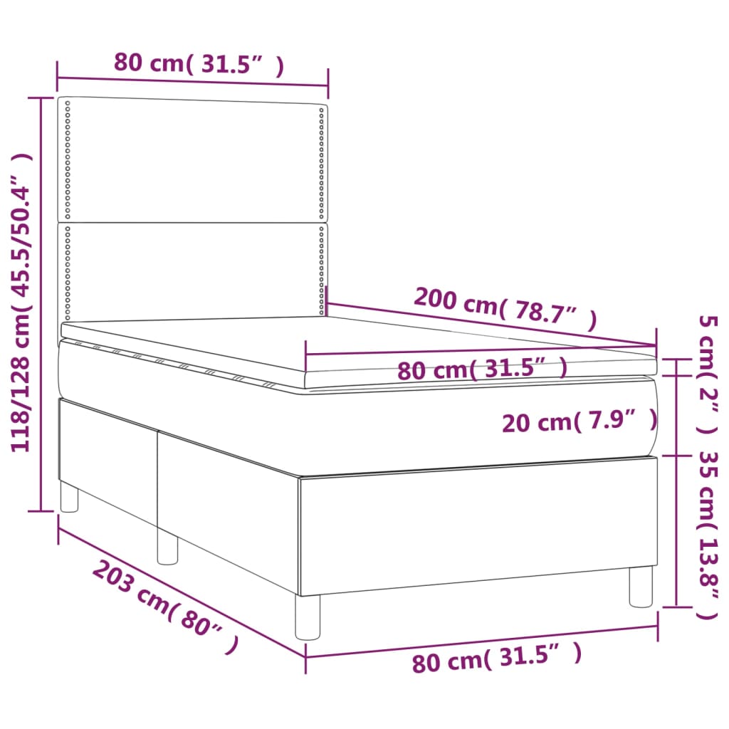 vidaXL Cama box spring con colchón tela gris taupe 80x200 cm