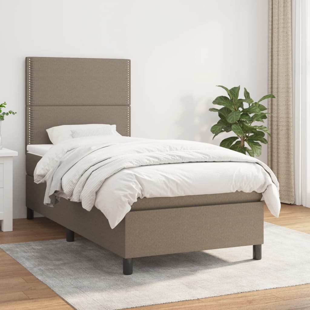 vidaXL Cama box spring con colchón tela gris taupe 80x200 cm