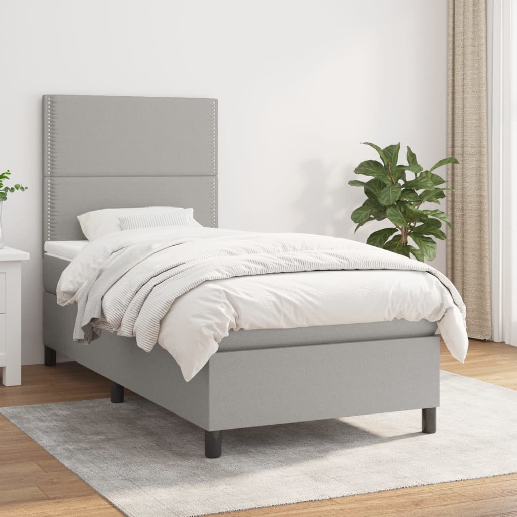 vidaXL Cama box spring con colchón tela gris claro 90x200 cm