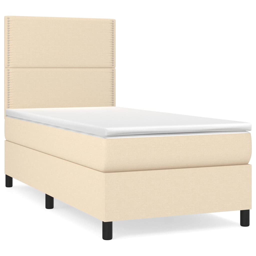 vidaXL Cama box spring con colchón tela color crema 90x200 cm