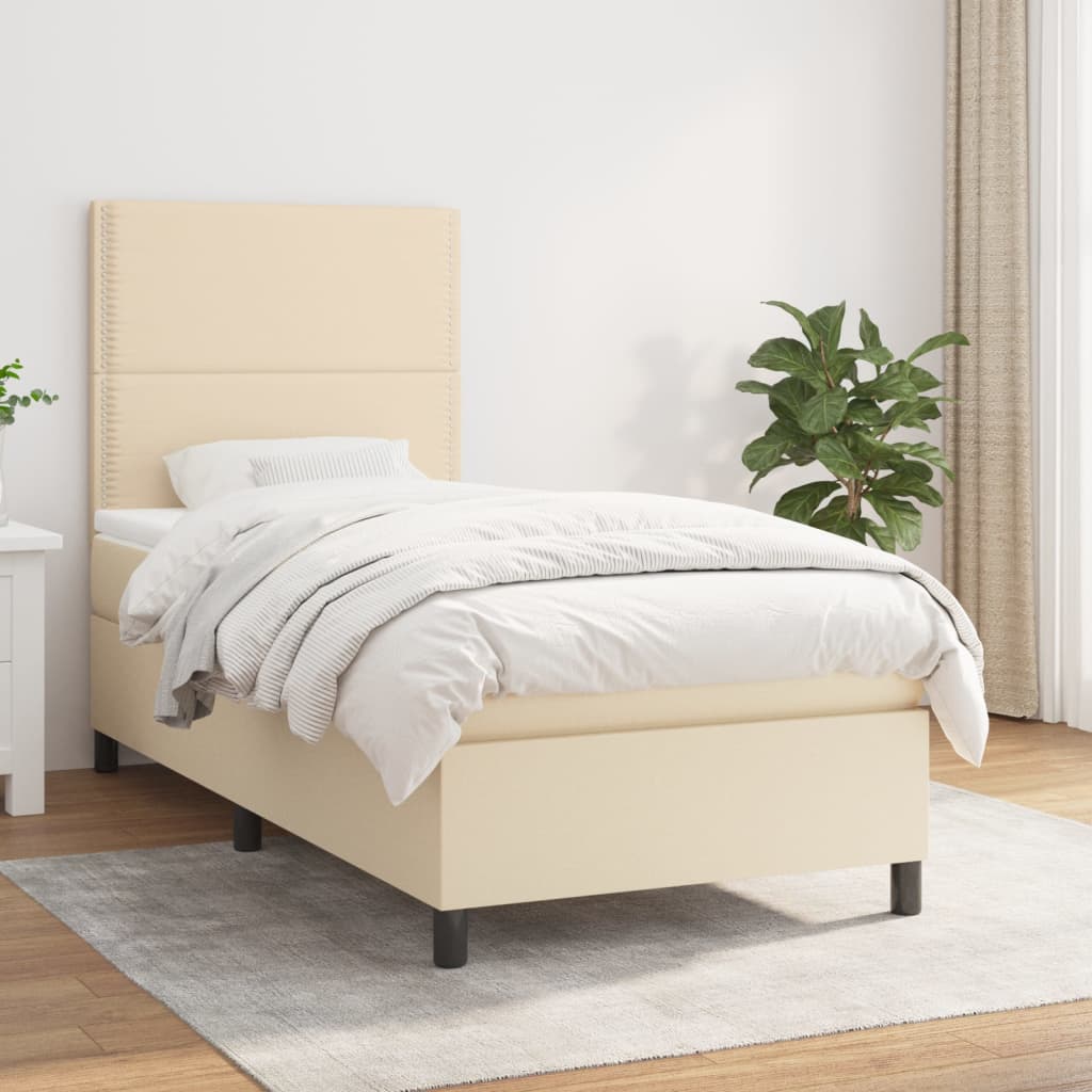 vidaXL Cama box spring con colchón tela color crema 90x200 cm