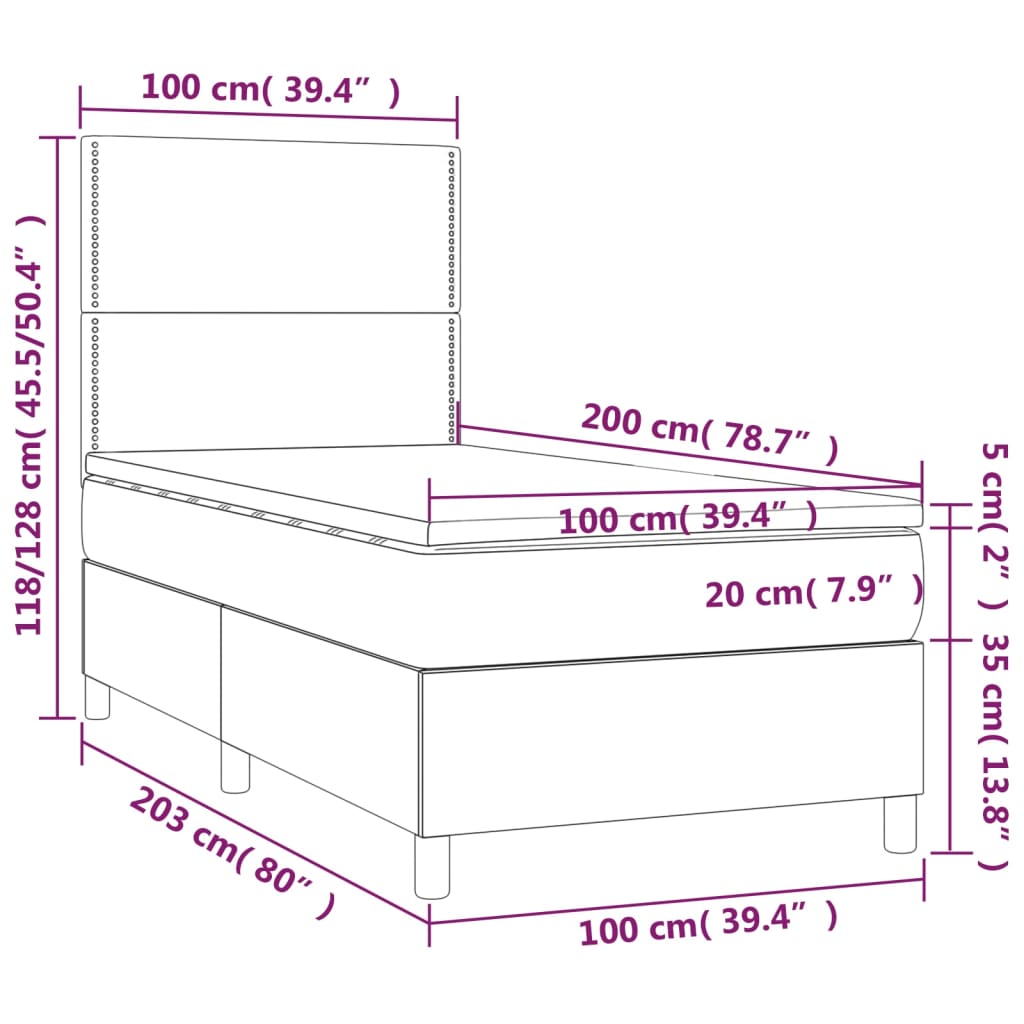 vidaXL Cama box spring con colchón tela gris claro 100x200 cm