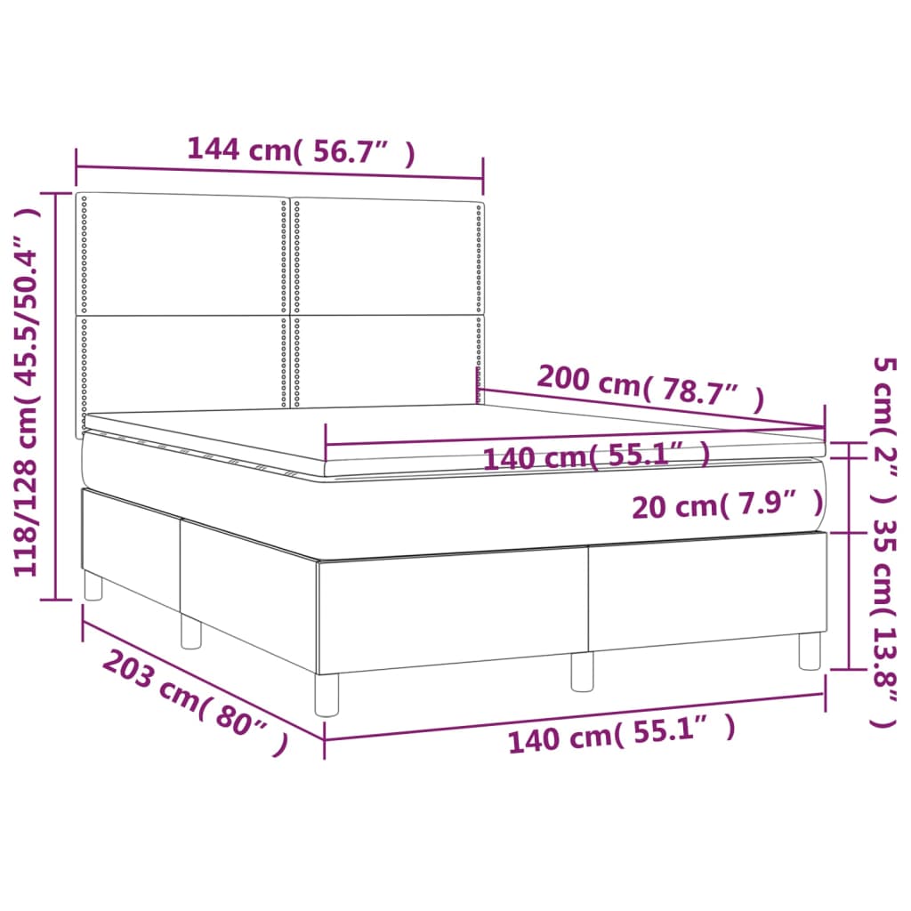 vidaXL Cama box spring con colchón tela marrón oscuro 140x200 cm