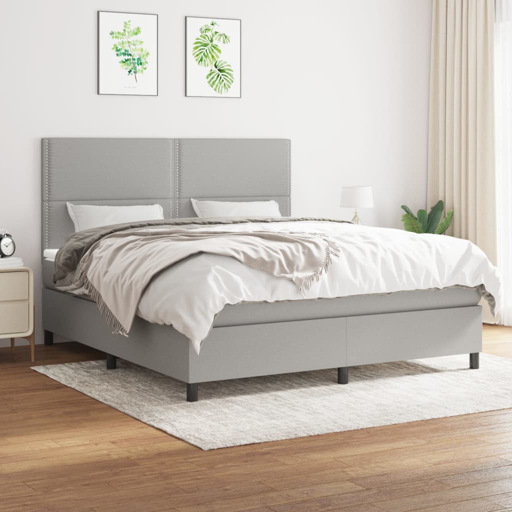 vidaXL Cama box spring con colchón tela gris claro 180x200 cm