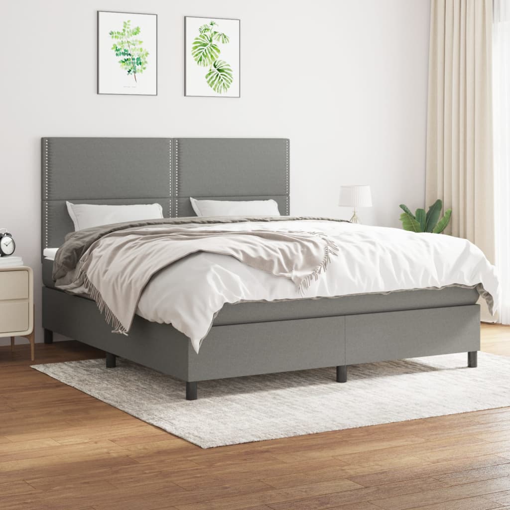 vidaXL Cama box spring con colchón tela gris oscuro 180x200 cm