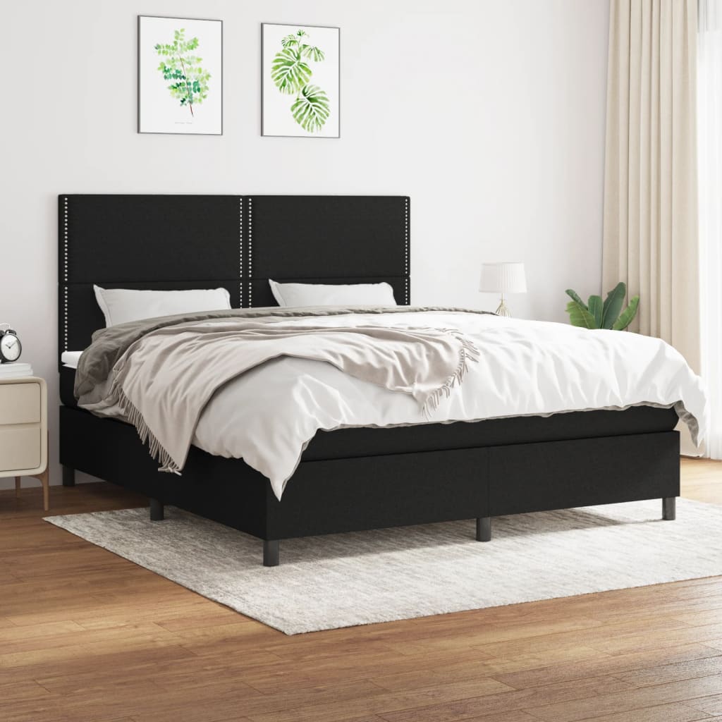 vidaXL Cama box spring con colchón tela negro 180x200 cm