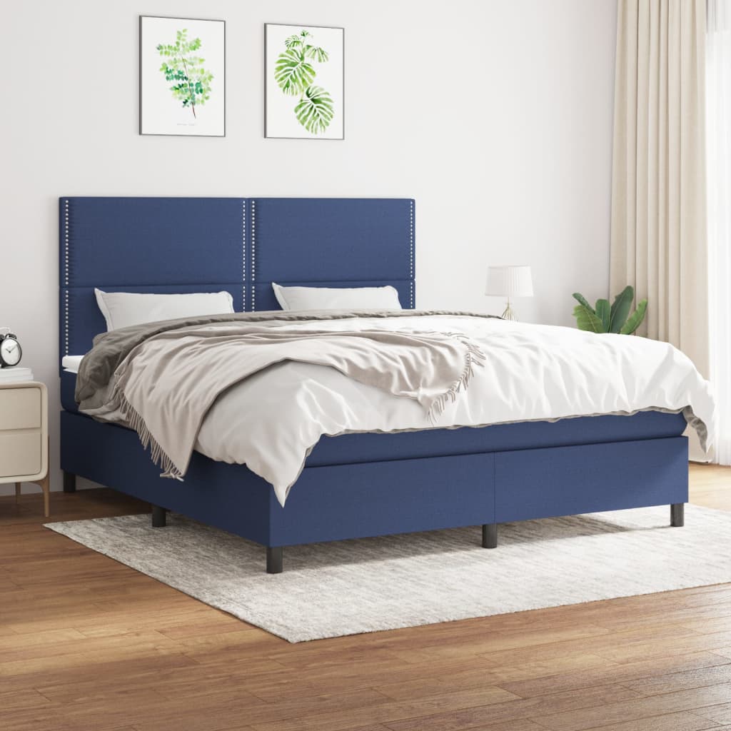 vidaXL Cama box spring con colchón tela azul 180x200 cm