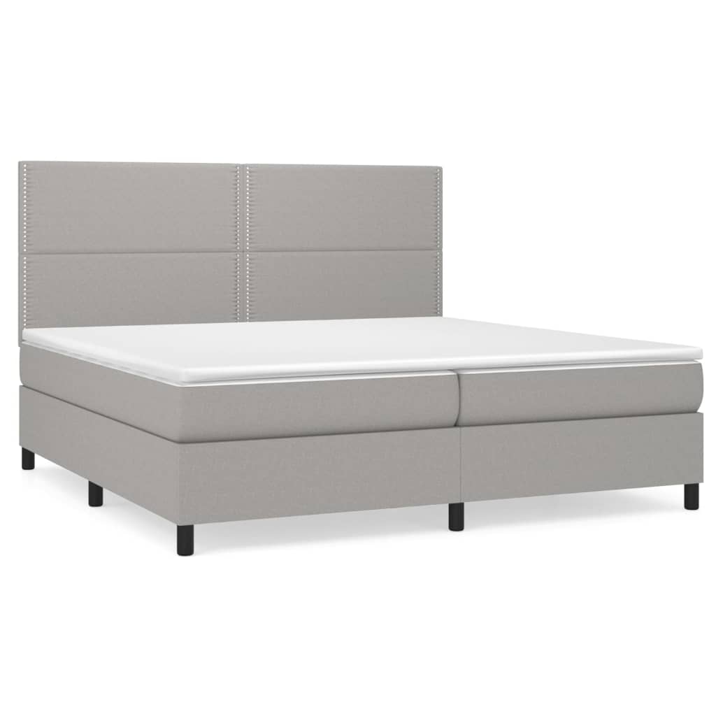 vidaXL Cama box spring con colchón tela gris claro 200x200 cm